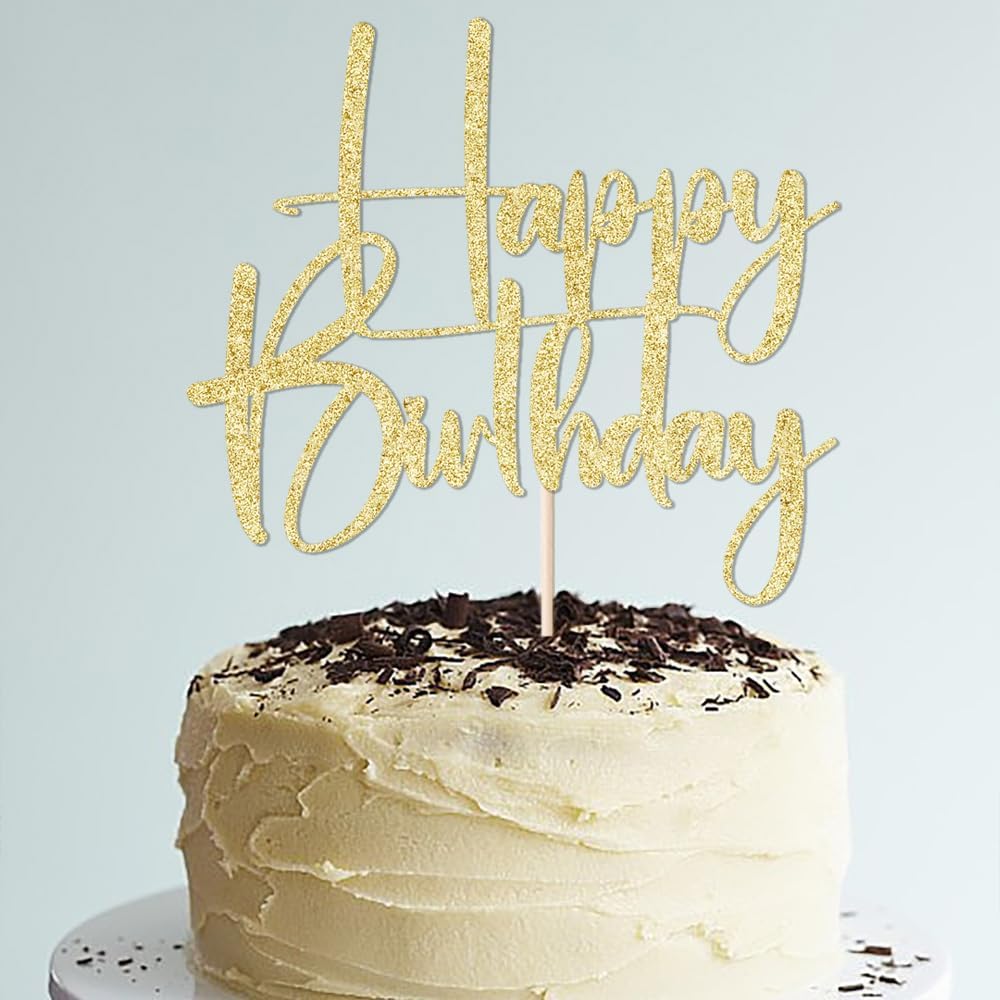 Happy Birthday Cake Topper,black Glitter Cake Pick Bunting Decor for Anniversary Birthday Party Cake Decorations Supplies