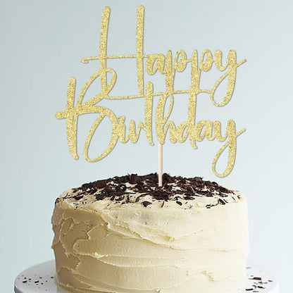 Happy Birthday Cake Topper,black Glitter Cake Pick Bunting Decor for Anniversary Birthday Party Cake Decorations Supplies