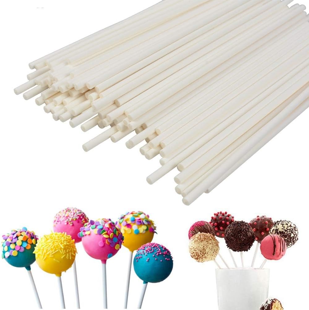 COOLAKE Lollipop Sticks 100 Pack 6 Inch Paper Candy Making Sucker Sticks for Cake Topper, DIY Homemade Fruit Candy, Chocolate