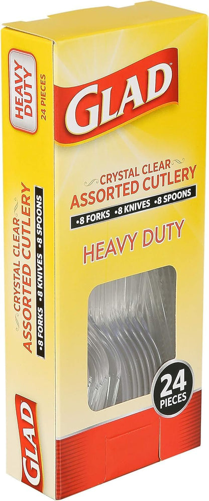 Glad Clear Disposable Cutlery Set with Heavy Duty Plastic Forks, Knives, and Spoons, Reusable Dishwasher Safe Plastic Utensils for Parties and Everyday Use, 240 Count
