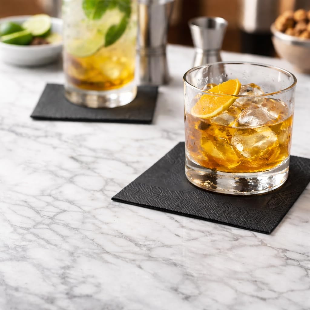 Black Beverage Napkins (300 Count) 2-Ply Disposable Cocktail Napkins for Bar, Weddings, Parties, Events, Premium Quality and EU Made