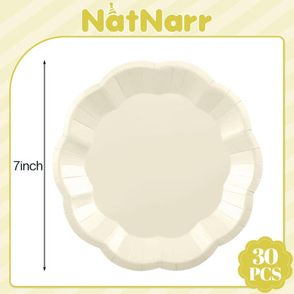 NatNarr 30 Pcs Sage Green Paper Plates, 7 Inch Scalloped Paper Plates Small Dessert Cake Plate Cute Party Plate Disposable Sage Greens Party Supplies for Wedding, Baby Bridal Shower, Birthday