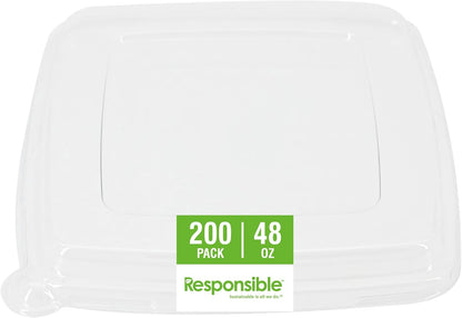 Responsible Products 100% Compostable Square Serving Bowls, 48 oz Disposable Paper Bowls, Microwave Safe, Freezer Safe, Soup Safe, No Plastic, Eco-Friendly, Tree-Free, No PFAS. White (50 Count)