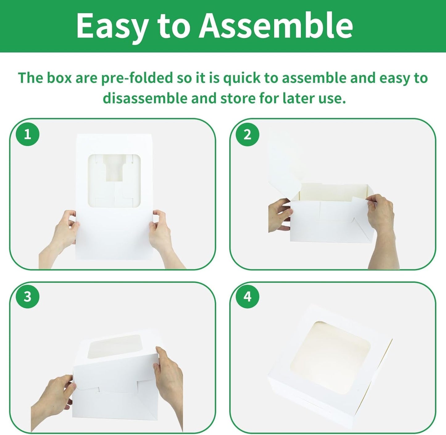 30 Pcs Cake Boxes 10 Inch with Window Clear Bakery Dessert Box Square White Large Disposable Pie Boxes Package for Bake Goods Paper Pastry Packaging Donut Delivery Box