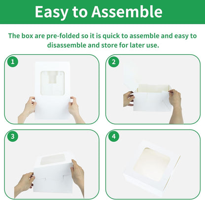 30 Pcs Cake Boxes 10 Inch with Window Clear Bakery Dessert Box Square White Large Disposable Pie Boxes Package for Bake Goods Paper Pastry Packaging Donut Delivery Box