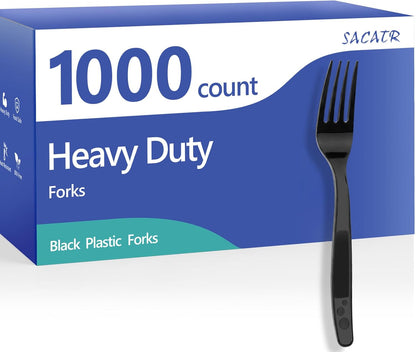 SACATR 1000 Count Plastic Forks Heavy Duty, Plastic Silverware Clear Forks, Premium Disposable Forks Bulk, BPA-Free, Heat Resistant, Suitable for Parties, Events and Everyday Use