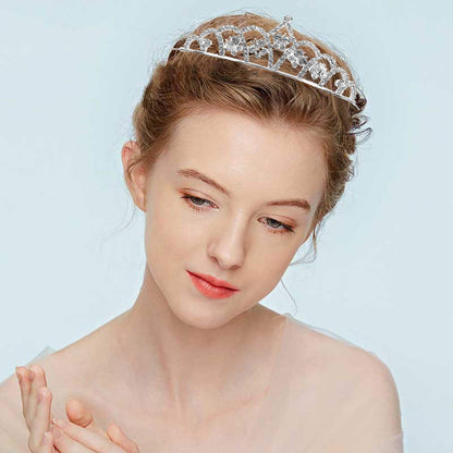 Hedume 6 Pack Princess Crystal Tiara Crown Headbands, Silver Metal Sparkly Glitter Rhinestone Hair Accessories, Girls Women Princess Crown Headbands for Birthday Party, Wedding, Prom, Pageant