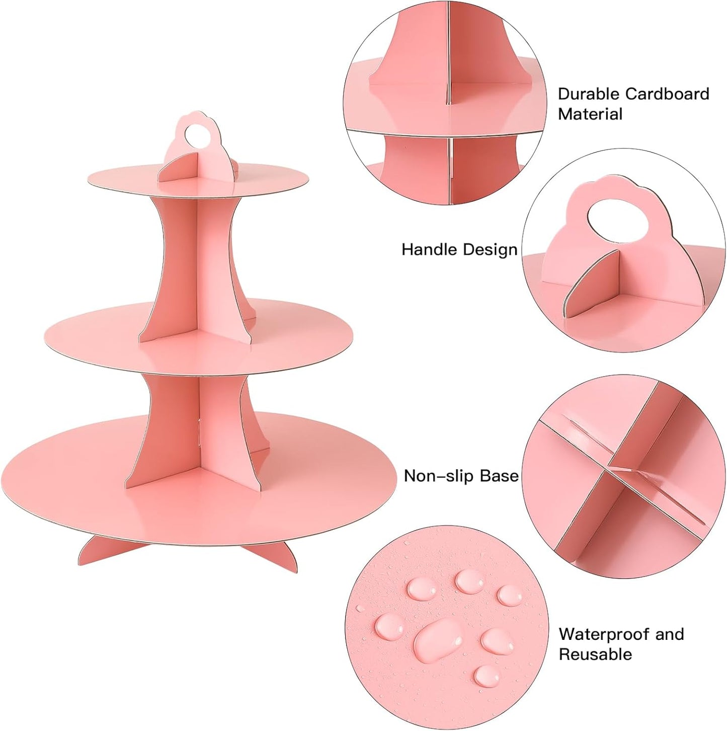 Soleebee 3-Tier Round Cupcake Stand, Cardboard Cupcake Tower, Dessert Cup Cake Stand Tower for Birthday Wedding Party Decoration, Cupcake Tier Stand 1 Set (Hot Pink)