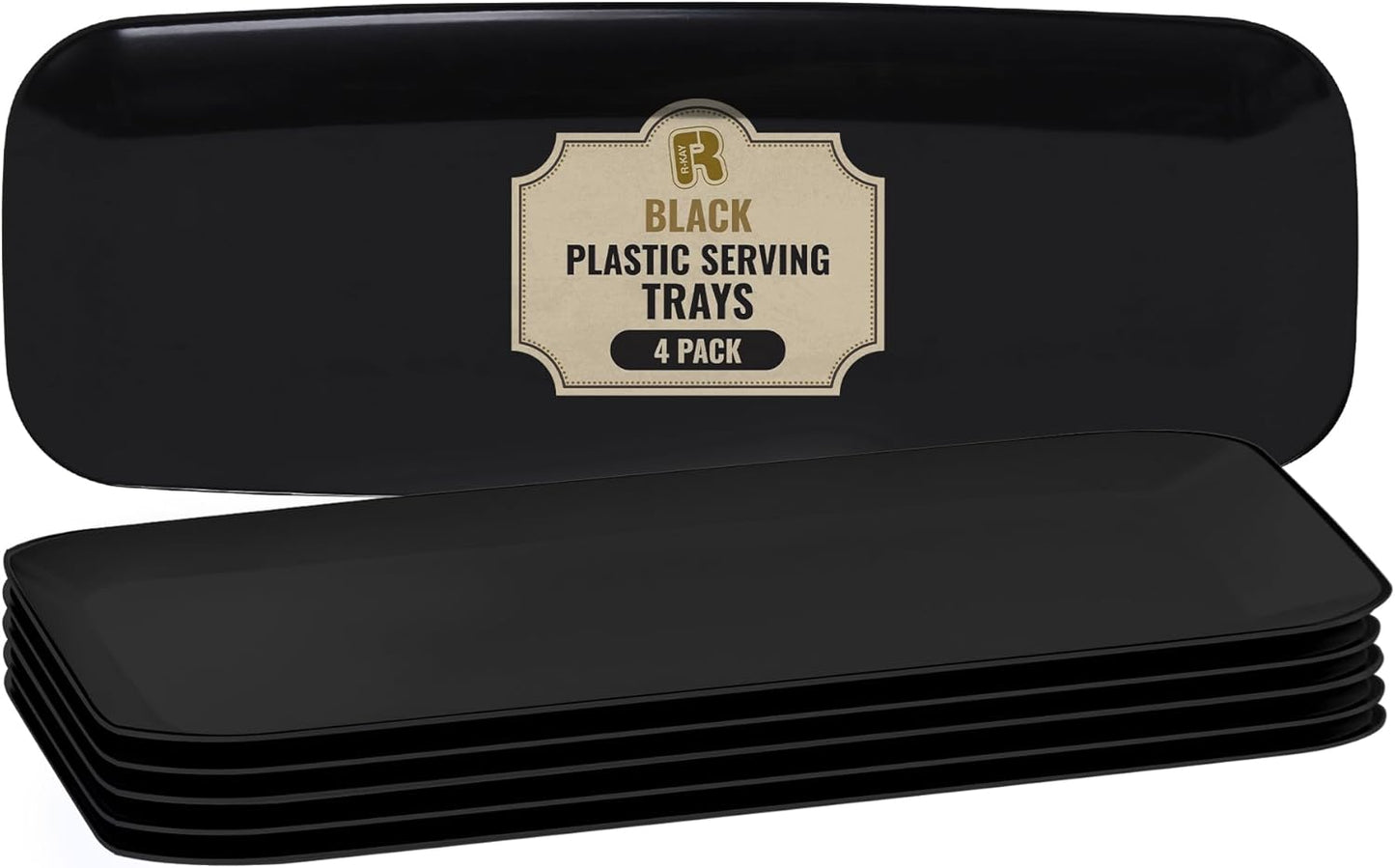 R-kay 4 Pack White Plastic Serving Trays for Party - White Serving Tray 17 by 6.5 in - Rectangular Heavy Duty Dessert Trays for Food