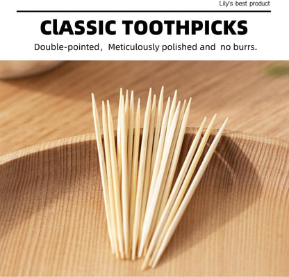 HOPELF Bamboo Toothpicks for Teeth Cleaning, Appetizer, Olive, Barbecue, Fruit, Double-Points Wooden Toothpick.600 Count