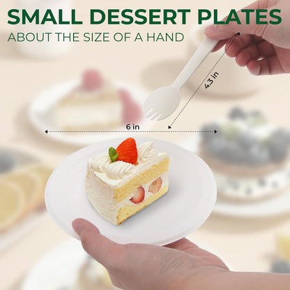 250 Piece Biodegradable Paper Plates Set (EXTRA LONG UTENSILS), Disposable Dinnerware Set, Eco Friendly Compostable Plates & Utensil include Plates, Forks, Knives and Spoons for Party