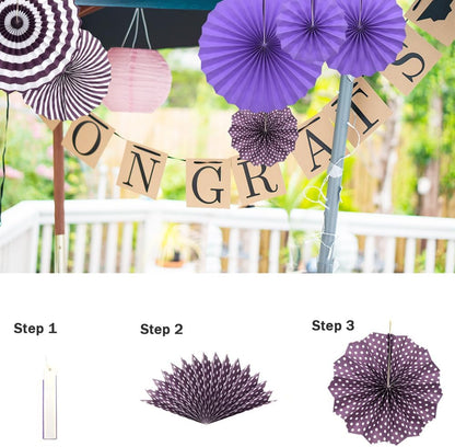 Hocansen 6PCS Paper Fan Garland Paper Fans Party Decorations 8/12/16in Hanging Papers Fans Set Round Papers Fans Pattern Garland for Birthday, Wedding (ZS/Pink)