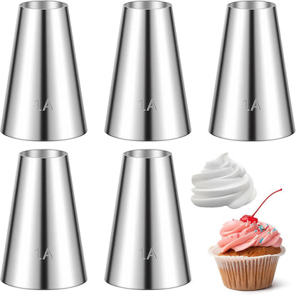 5 Pcs 1A Macaron Piping Tip Piping Tip Set Large 1A Round Pipings Tips Professional Cake Decorating Stainless Steel Icing Tips for Cake Decorating, Macarons, Cupcakes, Cakes, Cookies (1/2 inch)
