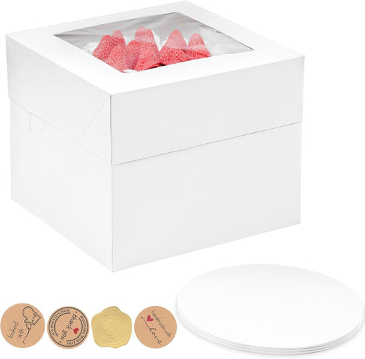 12x12x12 Inches Cake Boxes with Cake Boards, 3 Pack Premium Tall Cheesecake Boxes with Display Window for Christmas, Birthday, Wedding