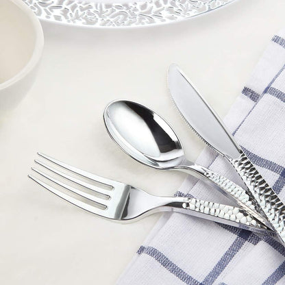 Supernal 360pcs Silver Plastic Cutlery,Elegant Plastic Silverware,Silver Hammed Silverware,Disposable Flatware,Include 120 Forks,120 Knvies,120 Spoons,Perfect for Birthday,Party,Wedding