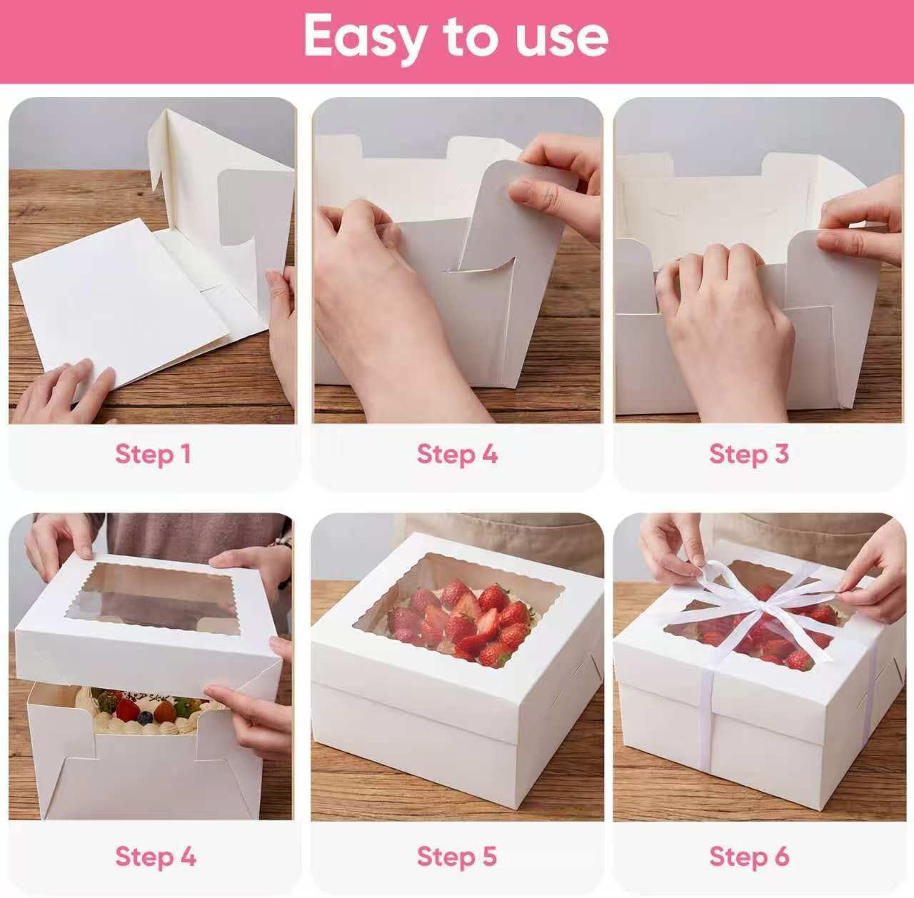 2 Pack 12 x 12 x 8 in Cake Boxes with Window & Cake Boards — Disposable Cake Carrier Boxes with Lid, Includes Stickers, Envelopes, Greeting Cards & Ribbon — Bakery Boxes for Cakes & Cupcakes
