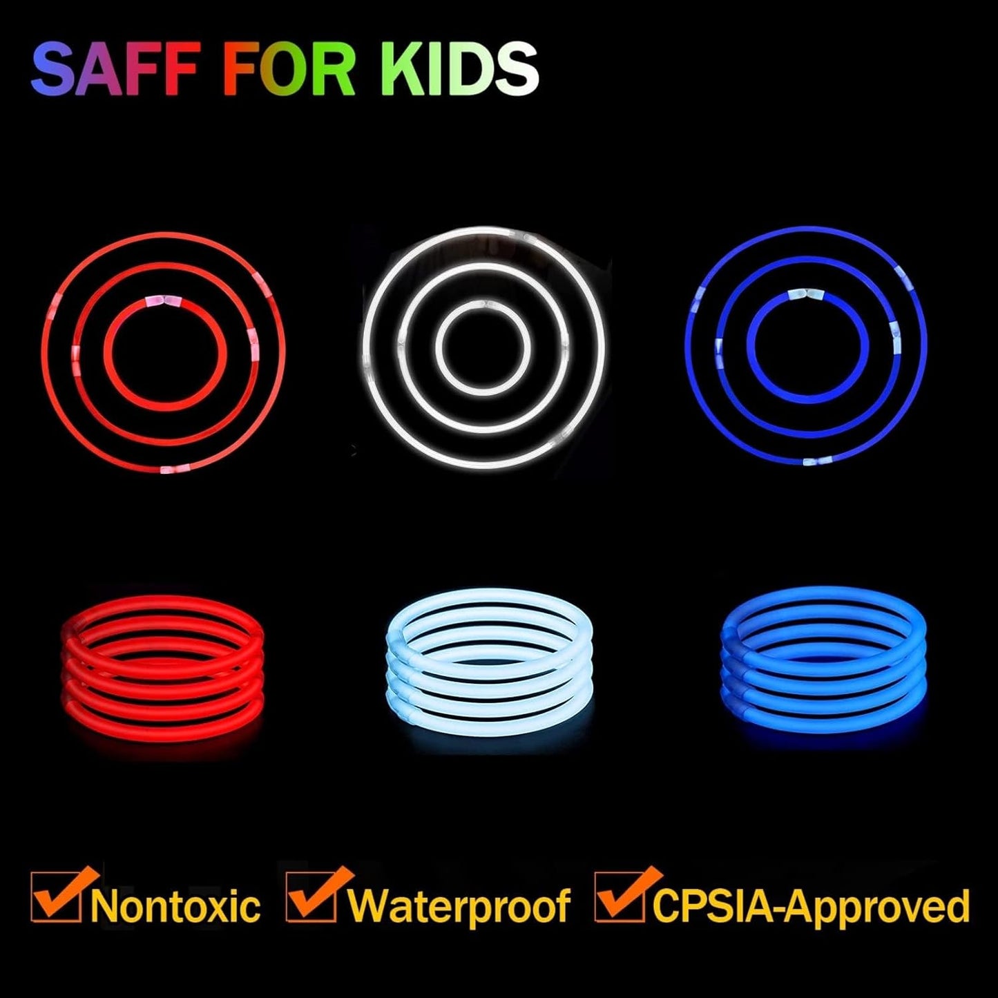 300 PCS Glow Sticks Bulk Glow Bracelet and Necklaces with 150PCS Connectors 8" Glowsticks Light Up Neon Party Favors for July 4th Halloween Wedding Birthday Hawii Carnival(RedBlueWhite)