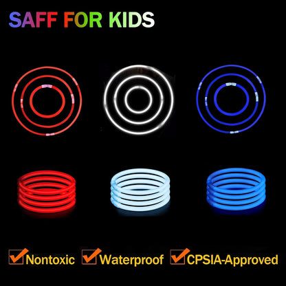 300 PCS Glow Sticks Bulk Glow Bracelet and Necklaces with 150PCS Connectors 8" Glowsticks Light Up Neon Party Favors for July 4th Halloween Wedding Birthday Hawii Carnival(RedBlueWhite)
