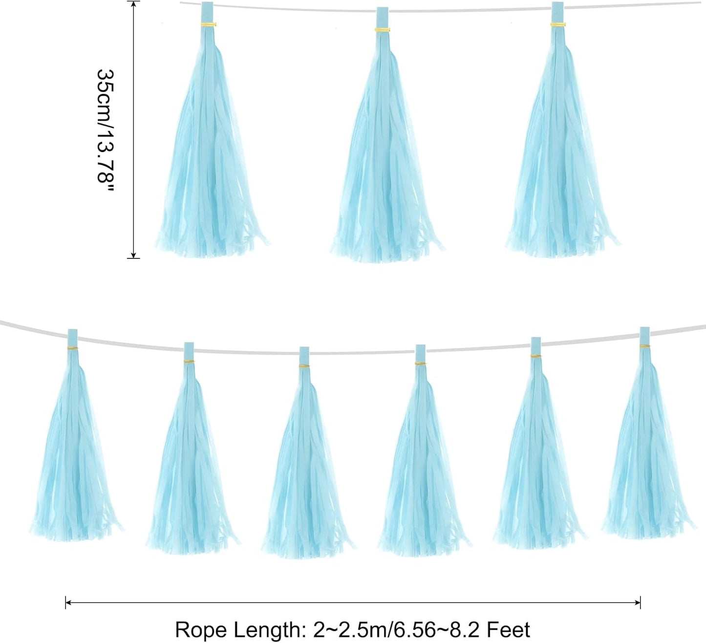 MECCANIXITY 20Pcs Light Blue Tassel Garland Banner with Rope Tissue Paper Tassels Party DIY Kits for Anniversary Wedding Birthday Party