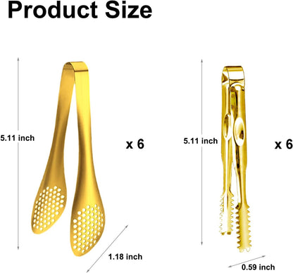 12-Piece Mini Tongs - 5-Inch Stainless Steel Salad Tongs, Small Tongs for Serving Food, Mini Serving Utensils for Appetizers, Party, Coffee, Desserts (Gold)
