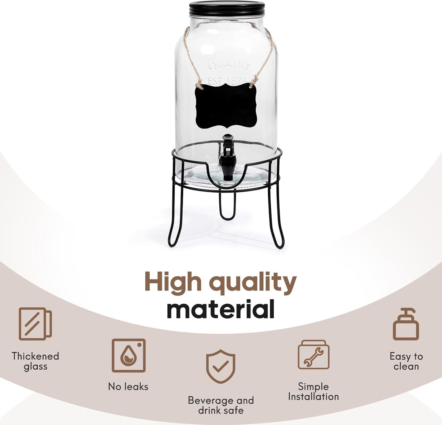 1.5 Gallon Glass Drink Dispensers for Parties, Ice Beverage Dispensers with Stand, Glass Water Dispenser with Spigot, Laundry Detergent Dispenser, Lemonade Dispenser