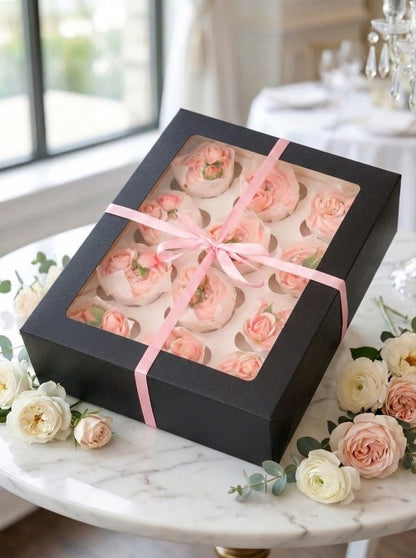 Bakepacker Auto-pop up 12 Cupcake Containers 6-Packs Brown Cupcakes Carrier, 12 Cupcake Boxes with Window 13"x10"x3.5"