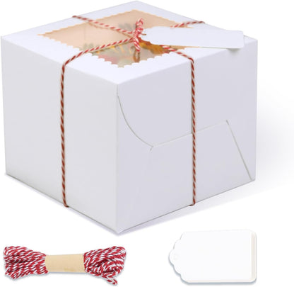 20Pcs 8 Inch Cake Boxes with Window, 8x8x5 Inches Brown Bakery Boxes, Cake Carrier Container for Pastries, Pie, Cookies, Chocolates, Cupcakes, Birthday Party, Wedding