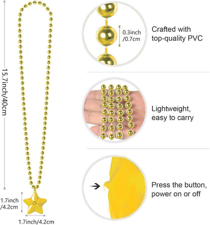 6 Pack Clear LED Glow Star Necklace Bulk Beaded Necklaces for Halloween Christmas Decorations Mardi Gras Party Favors