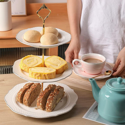 Sweejar 3 Tier Ceramic Cake Stand Wedding, Dessert Cupcake Stand for Tea Party Serving Platter (White)