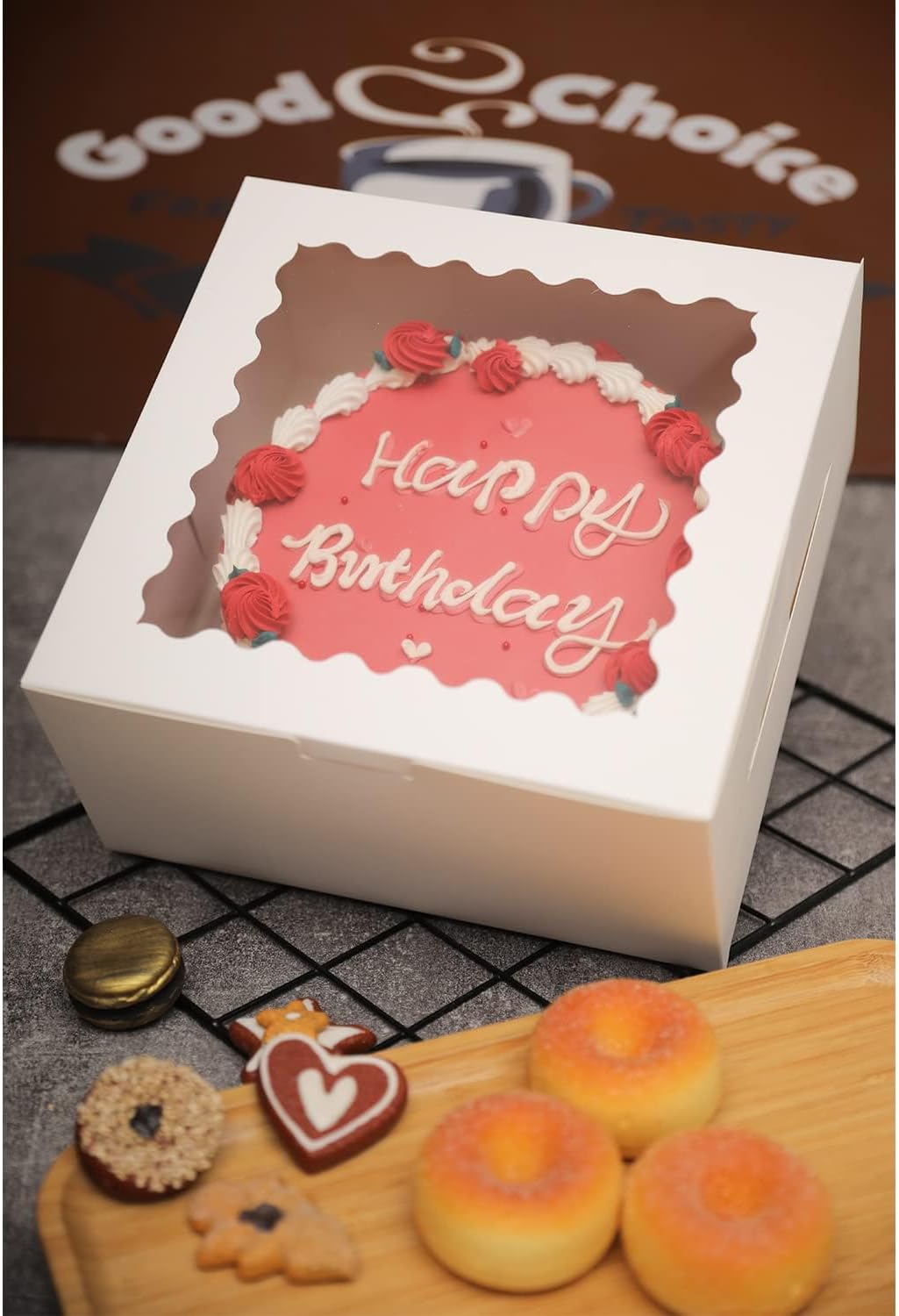 Bakepacker 36pcs 8x8x5 Inches Cake Boxes with Window 18-Packs Black 8 Inch Bakery Boxes (18 Cake Boxes +18 Cake Boards Included)