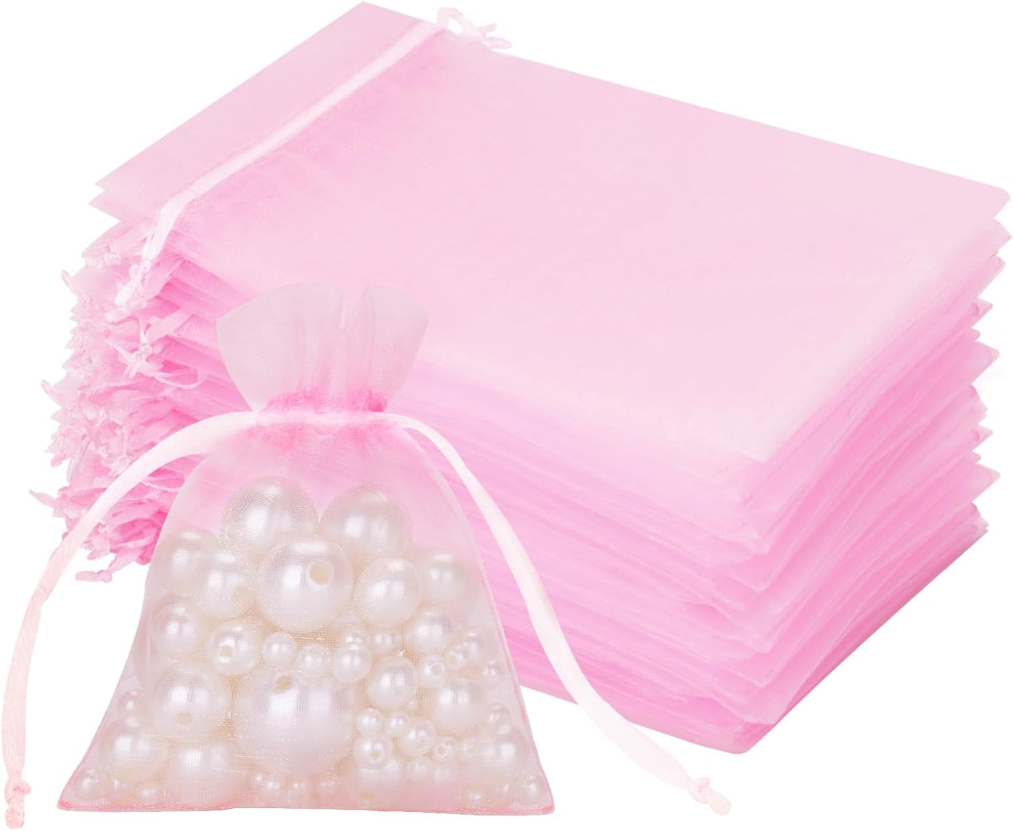 joycraft 50Pcs Organza Bags, 2x3 inch Gift Favor Bags, White Wedding Favor Bags, Jewelry Pouches with Drawstring, Mesh Bags Drawstring for Jewelry, Festival, Makeup, Candy, Desserts