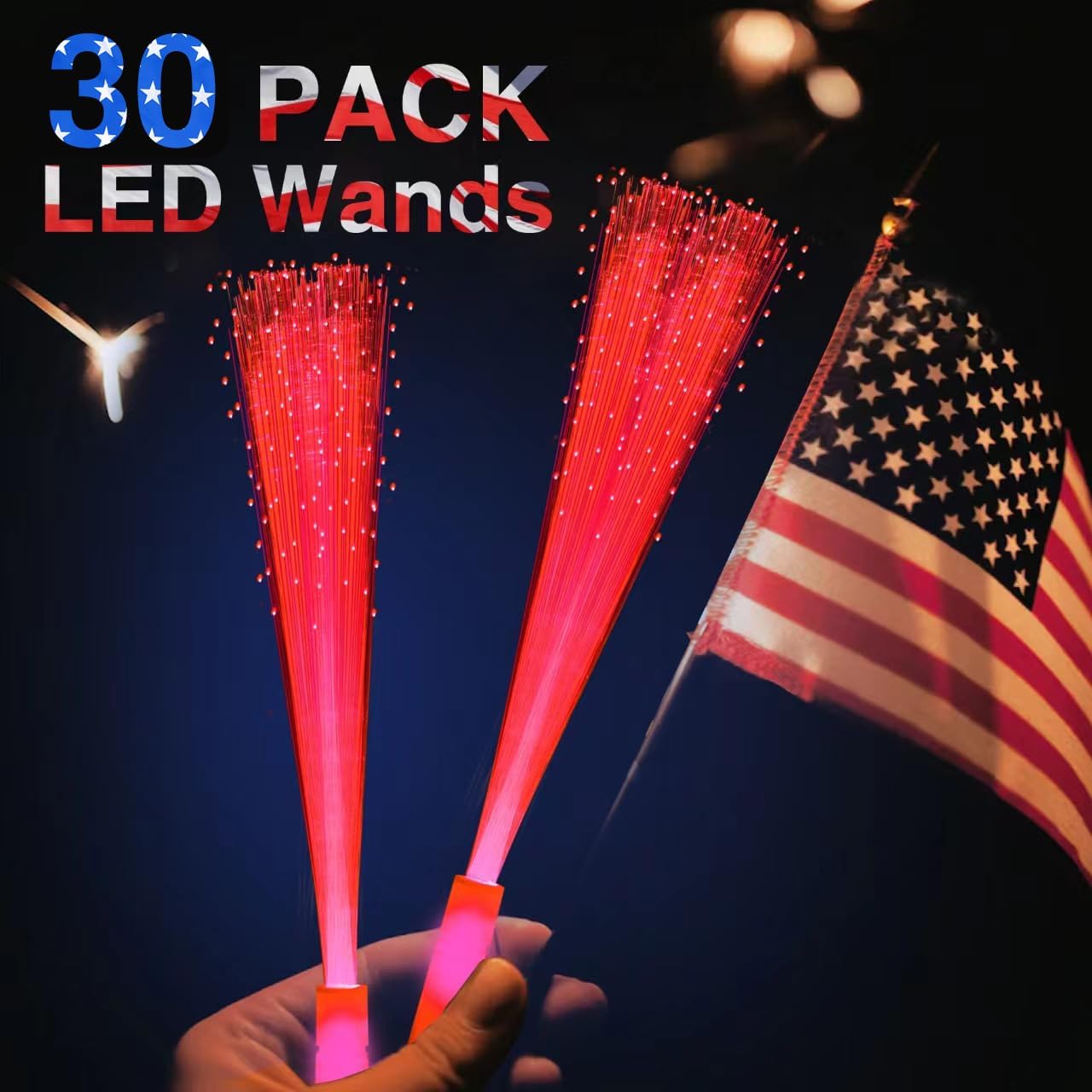 30 Pack Blue Fiber Optic Wands Glow Fiber Wands Bulk LED Light Up Wands with 3 Flashing Modes LED Flashing Sticks for July 4th Halloween Christmas Wedding Birthday Carnival Bachelor Party