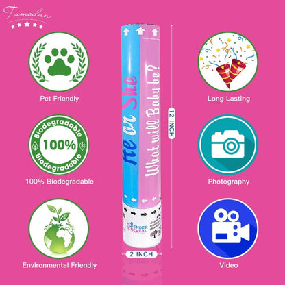Gender Reveal Confetti Cannon - Set of 4 for Stunning Baby Gender Announcements, Perfect Gender Reveal Cannon for Parties and Celebrations (4 pink) (Non-Powder)