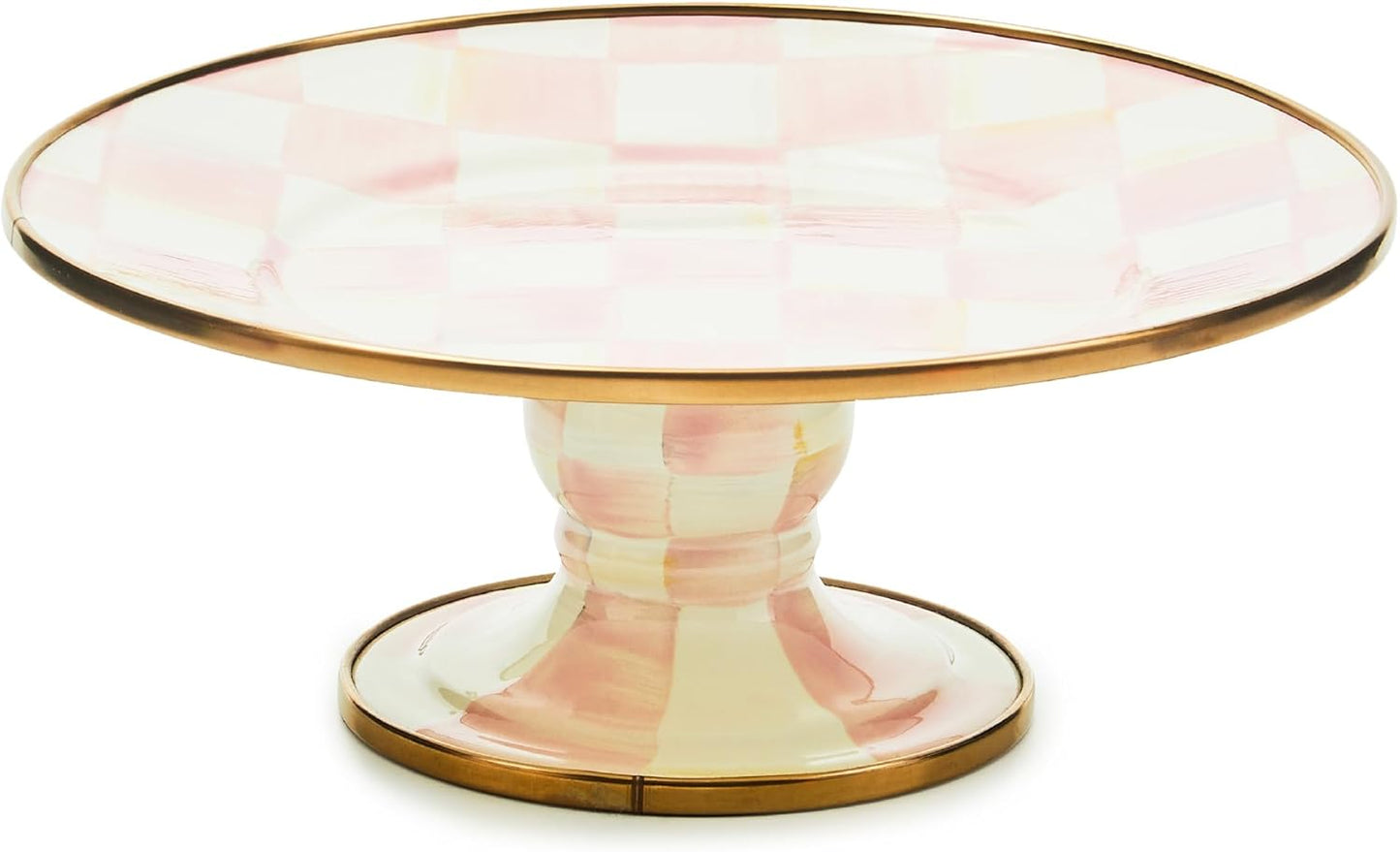 MACKENZIE-CHILDS Enamel Pedestal Platter, Round Cake Stand, Large, Black-and-White Courtly Check