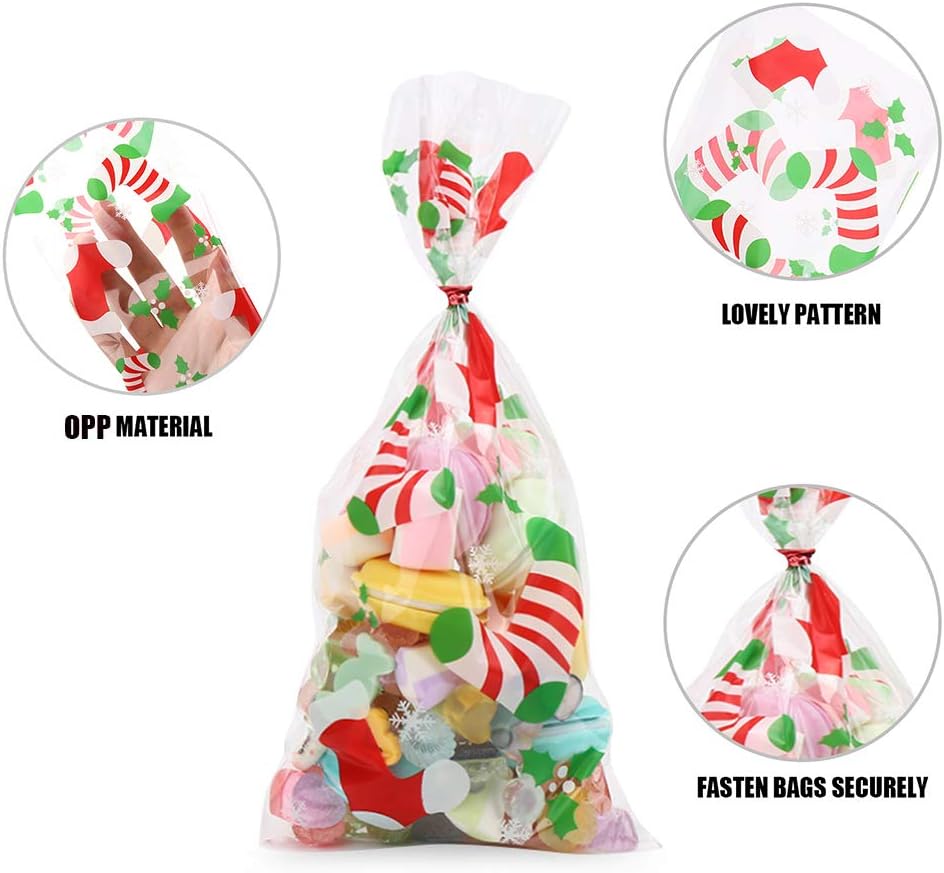 CCINEE 150 Pcs Cellophane Treat Bags, 5 X 11 Inches Gold Star Print Clear Gift Wrap Candy Bags Goodie Bags with Twist Ties for Wedding, Birthday Party Favors, Bakery, and Gift Packaging