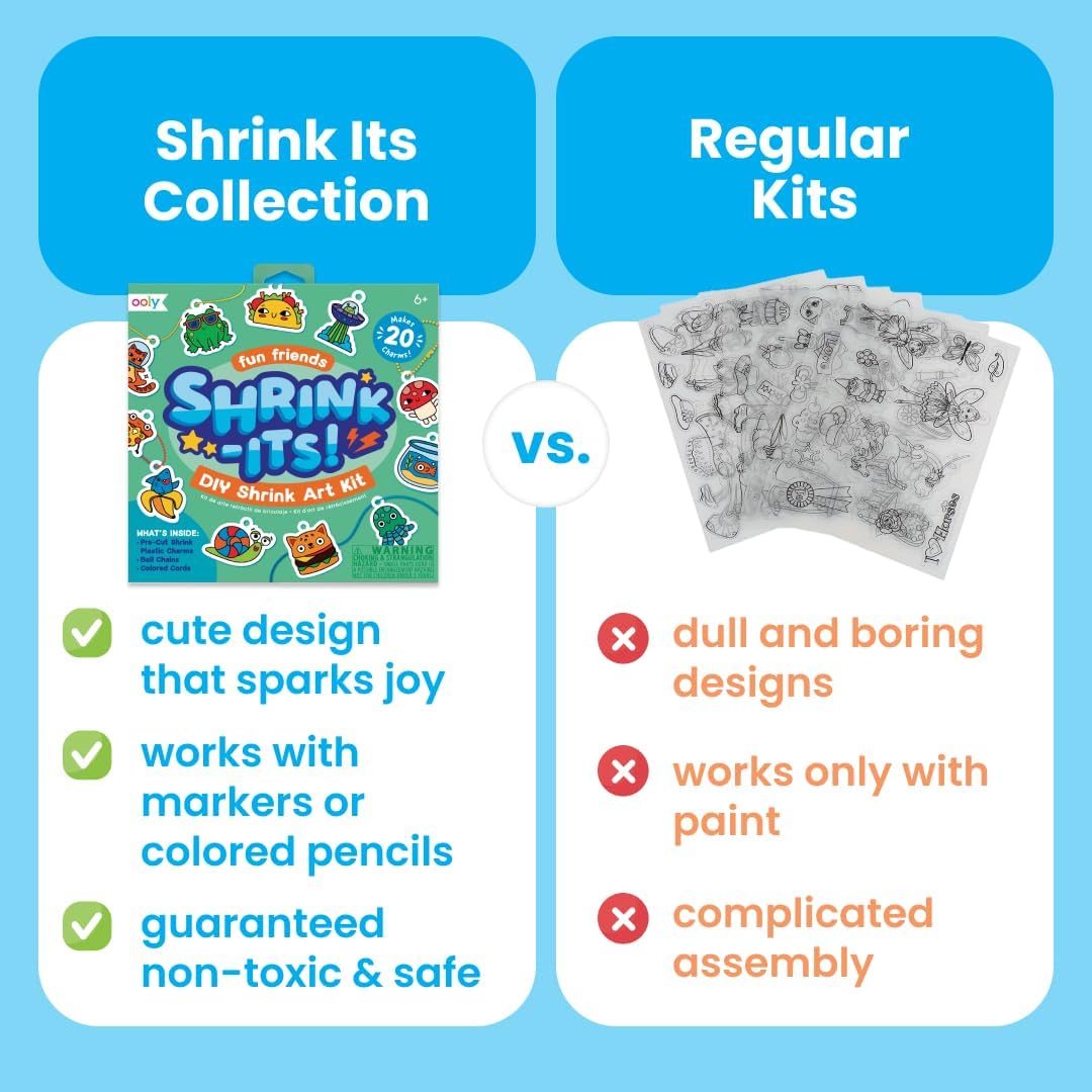 Ooly x Peanuts Snoopy 34 PC DIY Shrinking Art Kit for Kids with Markers, 20 Plastic Pre Cut Charms and More, No Mess Creative Activity Jewelry Making Kit