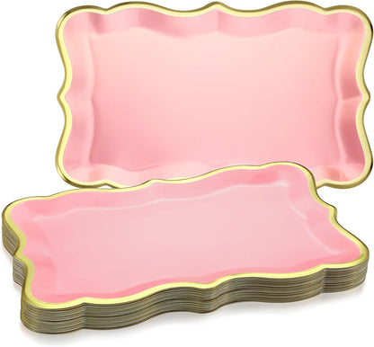Havawish 24 Pcs 9" x 13" Pink Disposable Paper Serving Trays and Platters Food Platters for Parties White Trays Cupcake Platter Bandejas Decorativas para Fiestas for Birthday Party Weddings