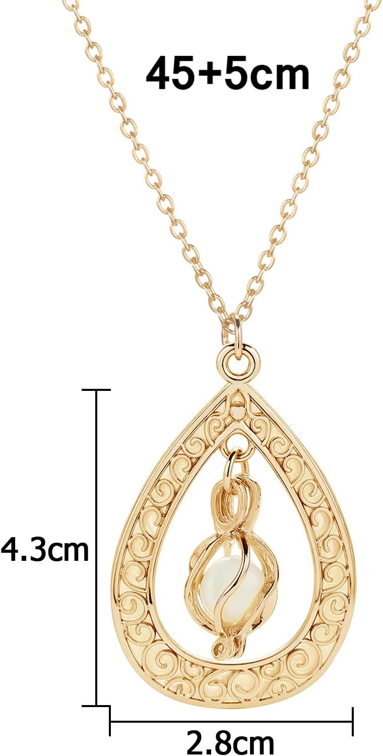 EEQQBZ Glow in The Dark Silver Teardrop shape necklace,Fantasy Glowing Jewelry Charm