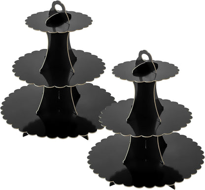 Soleebee 3-Tier Cupcake Stand, Cardboard Cupcake Tower, Dessert Cup Cake Stand Tower for Birthday Wedding Party Decoration, Cupcake Tier Stand 1 Set (Black)