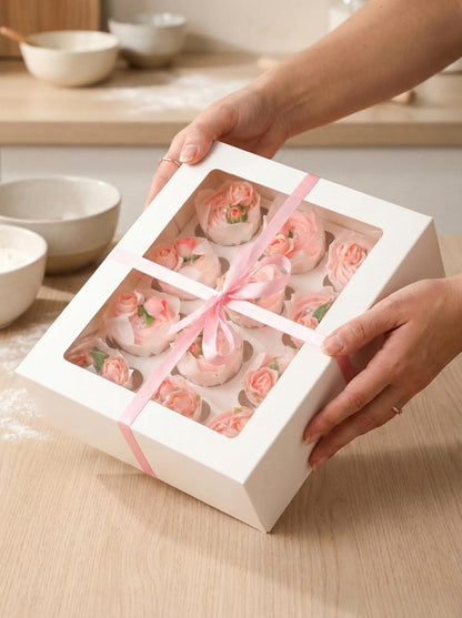 Bakepacker Auto-pop up 12 Cupcake Containers 6-Packs Brown Cupcakes Carrier, 12 Cupcake Boxes with Window 13"x10"x3.5"