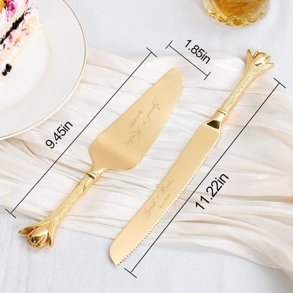 Cake Cutting Set for Wedding, Personalized Gold Cake Knife and Server Set, Custom Cake Serving Set, Engraved Pastry Pie Server Cake Pizza Cutter, Birthday Bridal Gift (F-Classic)