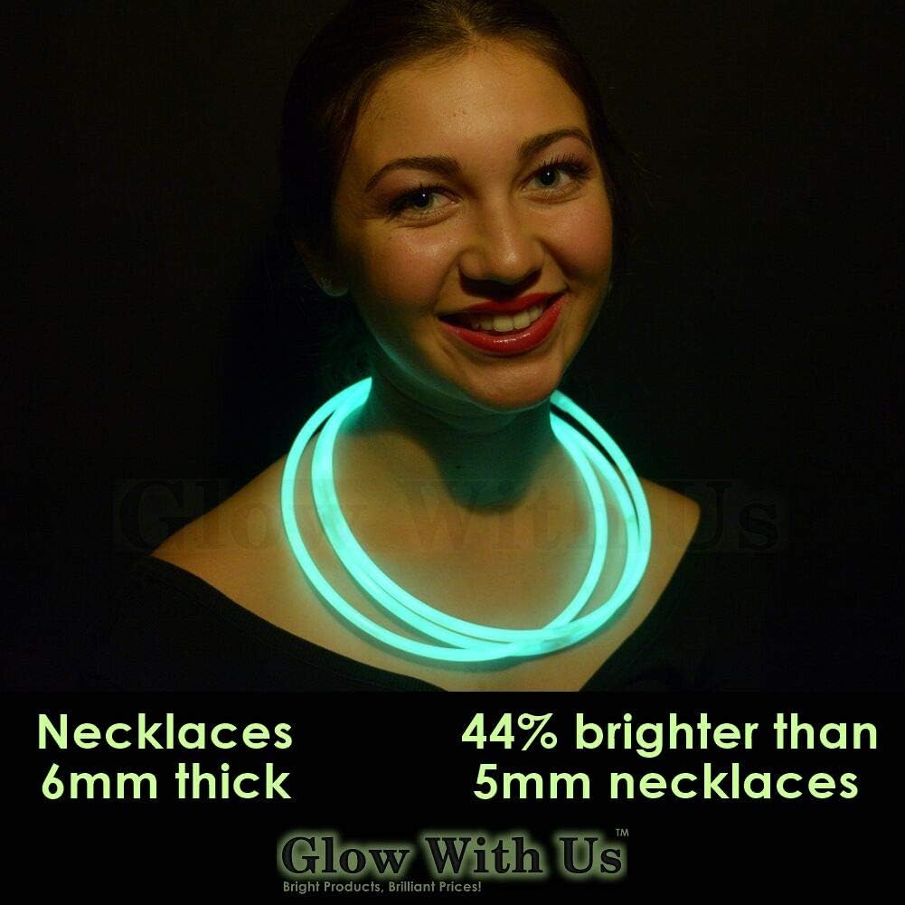 Glow Sticks Bulk Wholesale Necklaces, 100 22" Glow Necklaces, Glow 8-12 Hr, Connector Pre-attached (handy), Bright Colors, Glow-in-the-dark Party Supplies.