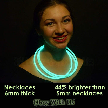 Glow Sticks Bulk Wholesale Necklaces, 100 22" Glow Necklaces, Glow 8-12 Hr, Connector Pre-attached (handy), Bright Colors, Glow-in-the-dark Party Supplies.