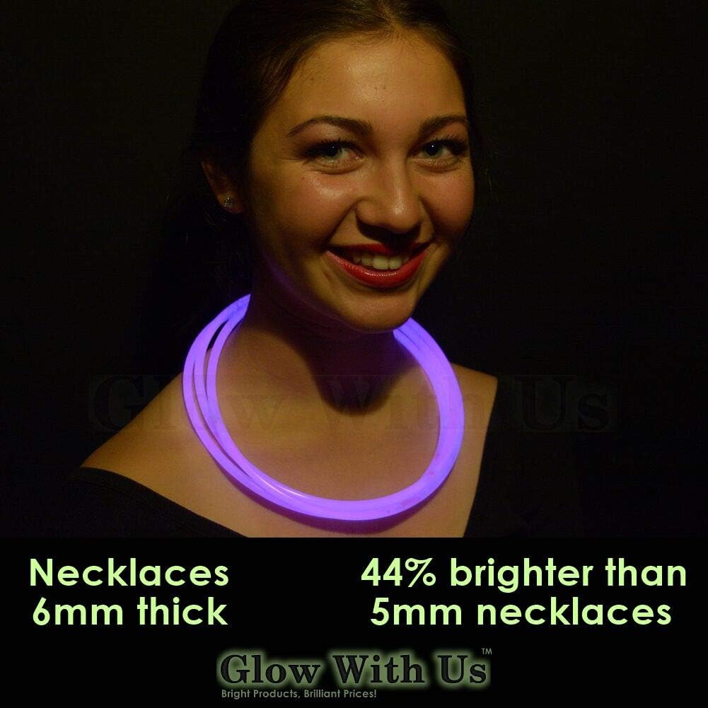 Glow Sticks Bulk Wholesale Necklaces, 100 22" Glow Necklaces, Glow 8-12 Hr, Connector Pre-attached (handy), Bright Colors, Glow-in-the-dark Party Supplies.