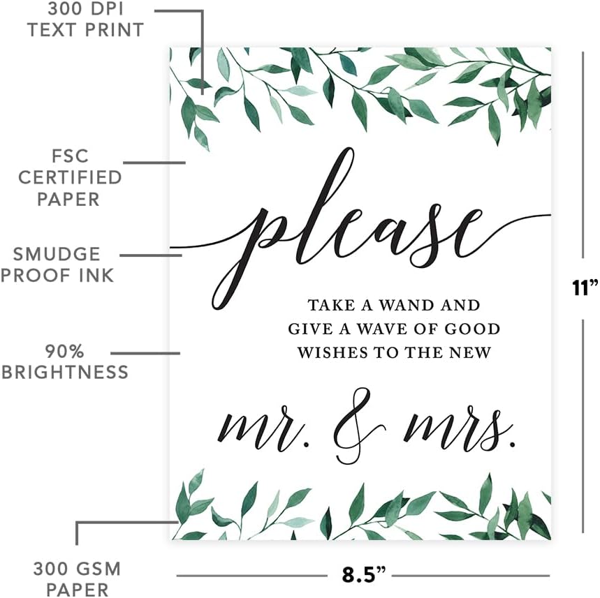 Andaz Press Wedding Party Signs, Natural Greenery Green Leaves, 8.5x11-inch, Bridal Shower Scavenger Hunt, 1-Pack - Colors B