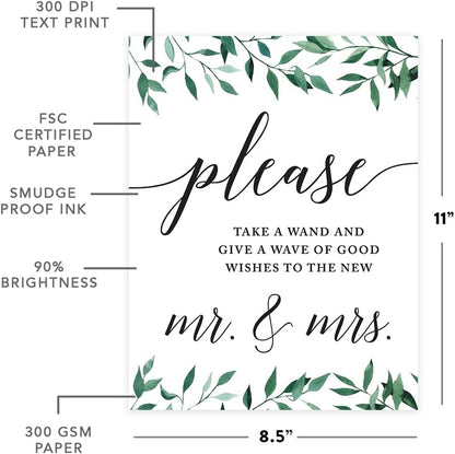 Andaz Press Wedding Party Signs, Natural Greenery Green Leaves, 8.5x11-inch, Bridal Shower Scavenger Hunt, 1-Pack - Colors B