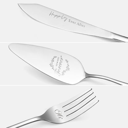 Wedding cake cutting set, Sliver Wedding Presents for Couples, 4 Pieces Set with Forks for Engagements, Bridal Shower Anniversary Engagement Presents For Mr and Mrs