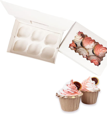 Bakepacker Auto-pop up 6 Cupcake Boxes with Window 20 Count Pink Box 9.4 x 6.1 x 3 inch Cupcake Carrier