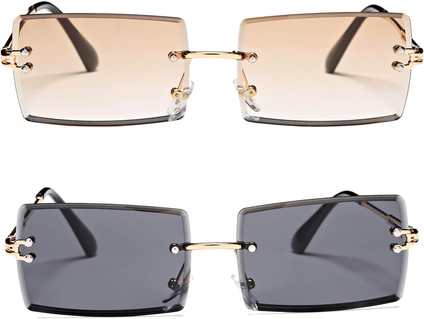 Rectangle Sunglasses for Men/Women Small Rimless Square Shade Eyewear