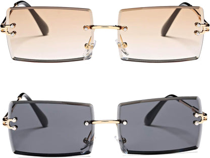 Rectangle Sunglasses for Men/Women Small Rimless Square Shade Eyewear